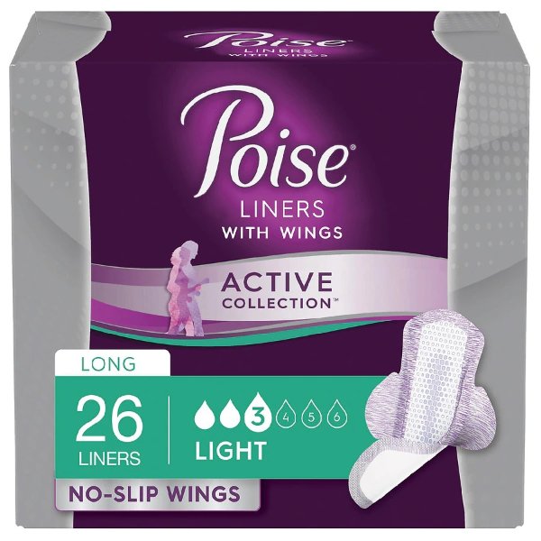 Poise Active Collection Light Absorbancy Incontinence Liners with Wings 26.0ea