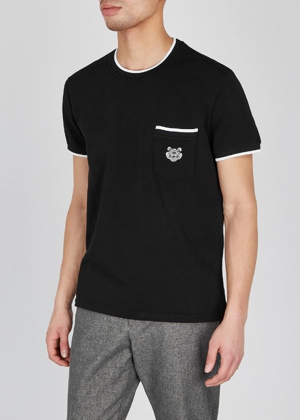 Black logo pique-cotton T-shirt