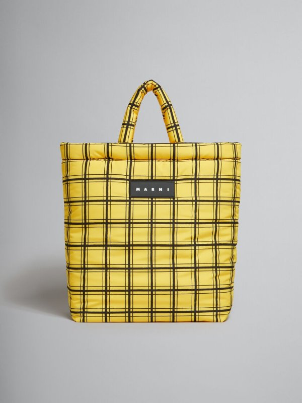 Yellow checked Puff tote bag
