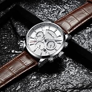 Watches Men's Business Casual Chronograph Quartz Waterproof Black Leather Strap Wristwatch