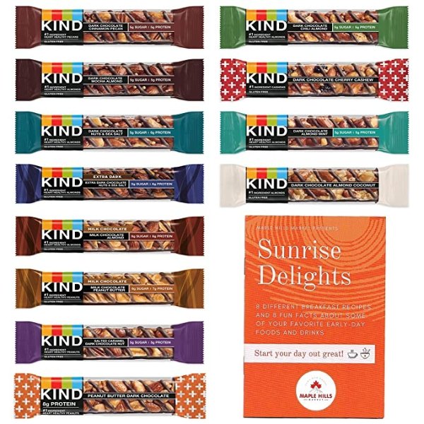 KIND Bars CHOCOLATE Variety Pack - 12 Different Bars Including Pomegranate Blueberry Pistachio, Blueberry Vanilla Cashew, Raspberry Cashew Chia, and MORE! - Bonus Recipe and Fun Facts Booklet Inside