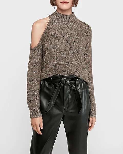 Metallic One Shoulder Cut-out Sweater