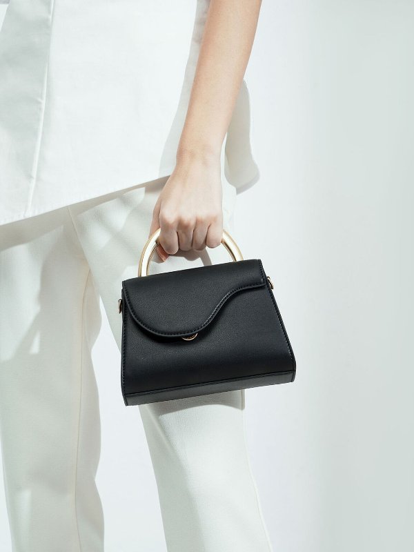 Black Angular Flap Bag