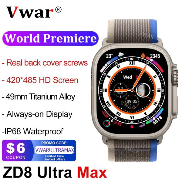 32.04US $ 37% OFF|2022 VWAR ZD8 Ultra MAX Smart Watch Series 8 Titanium Alloy 1:1 49mm Case Bluetooth Call NFC ECG IP68 Waterproof Smartwatch Men| | - AliExpress