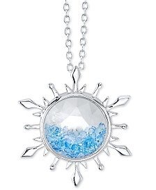 Silver-Tone Frozen 2 Blue Crystal Snowflake Pendant Necklace in Fine Silver Plate