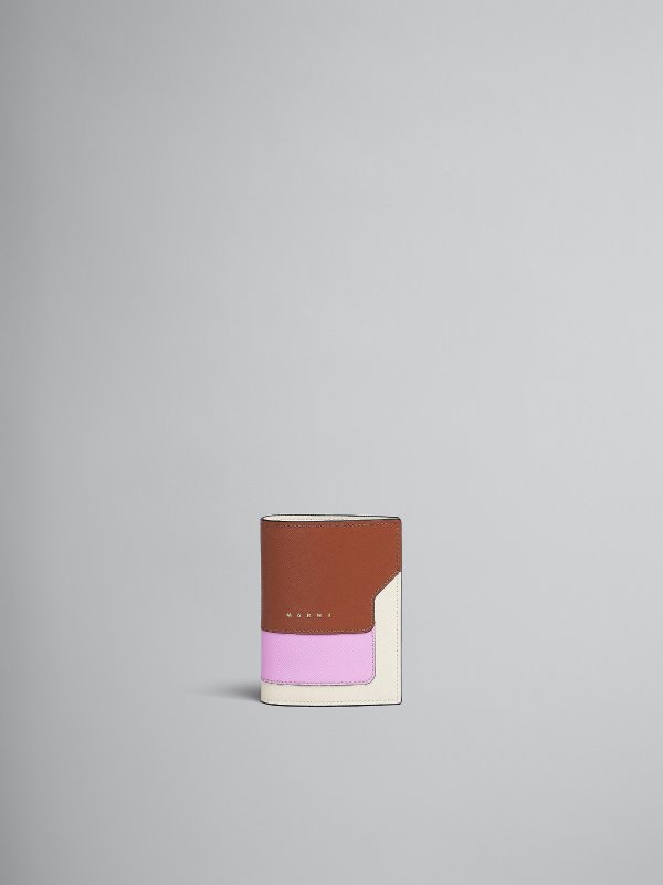 Brown pink and white saffiano leather bi-fold wallet | Marni
