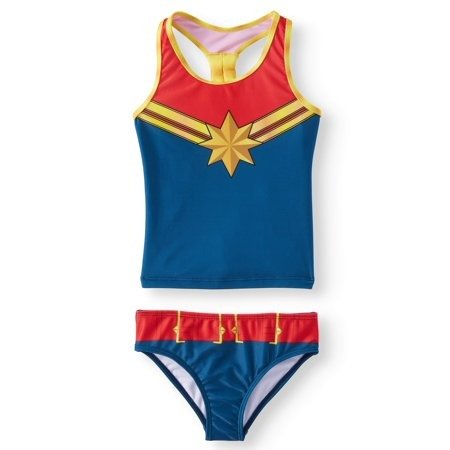 Captain Marvel Cosplay Tankini Swimsuit (Little Girls & Big Girls)