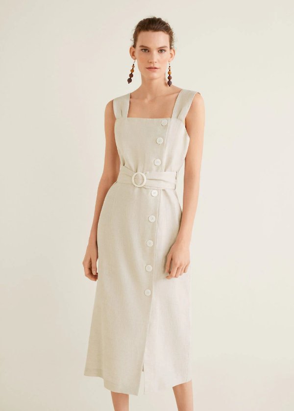 Buttoned linen-blend dress - Women | OUTLET USA