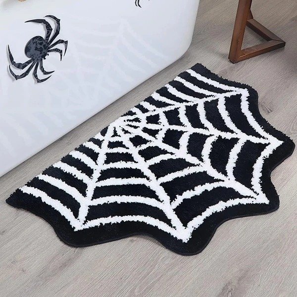 1pc Halloween Themed Spiderweb Pattern Anti-slip & Anti-dirt Carpet, Water Absorbent Bath Mat For Store & Bathroom