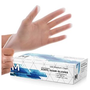 Dre Health Powder Free Disposable Gloves Medium -100 Pack -Clear Vinyl Medical Exam Gloves