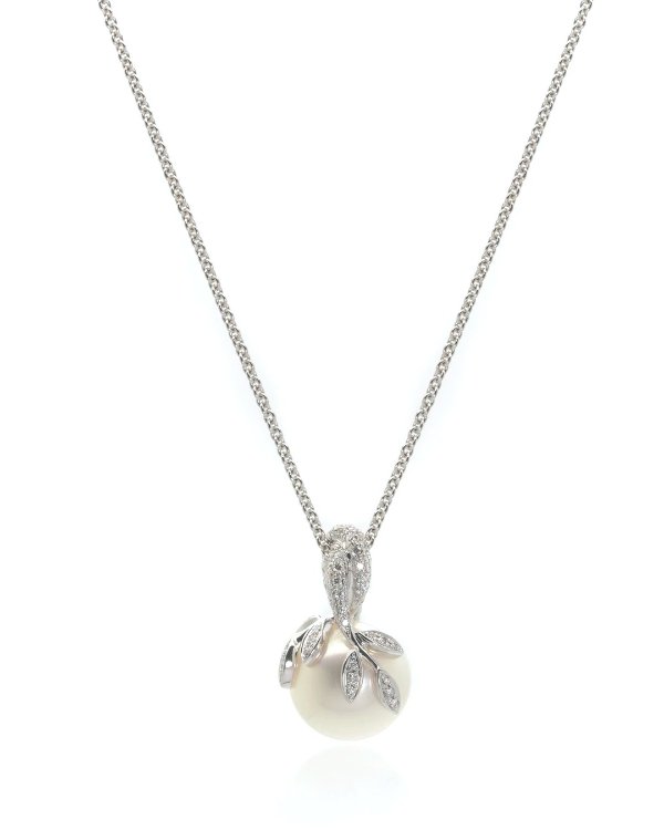18k White Gold Diamond 0.36ct And South Sea Pearl Pendant Necklace