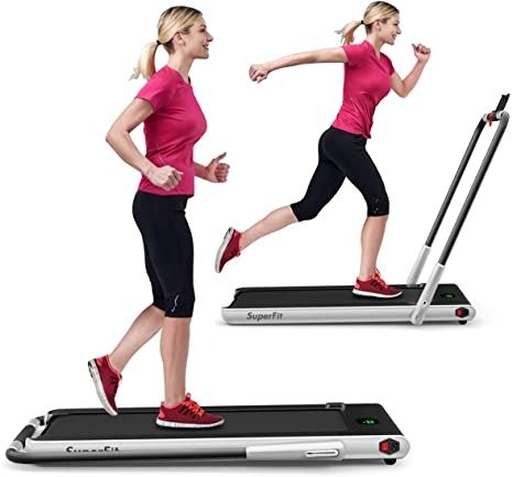 Folding Treadmill, 2 in 1 Under Desk Electric Running Machine with Blue Tooth & LED Screen, Portable Walking Machine for Home, Office, Gym