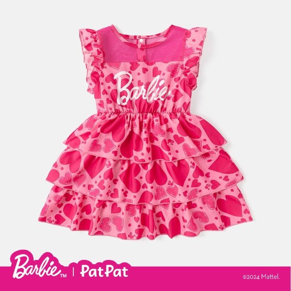Barbie Toddler/Kid Girl Allover Heart print Mesh Multi-layer Dress