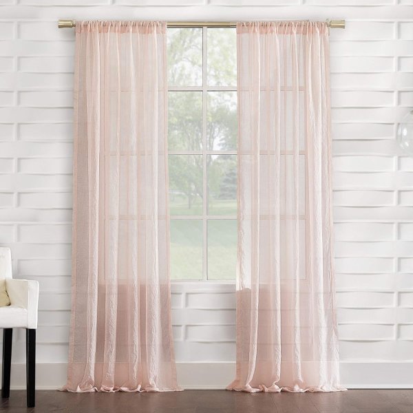 No. 918 Tayla Crushed Texture Semi-Sheer Rod Pocket Curtain Panel, 50" x 84", Blush Pink