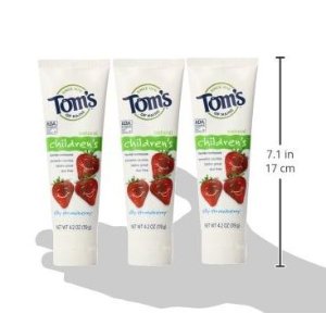 Tom's of Maine天然防蛀含氟儿童牙膏草莓味,4.2盎司, 3支装