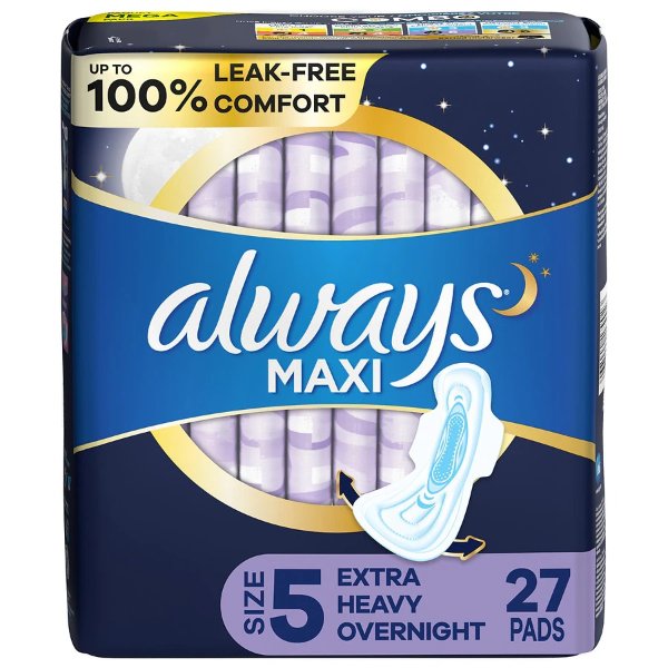 Maxi Pads, Extra Heavy Overnight with Wings Unscented, Size 5