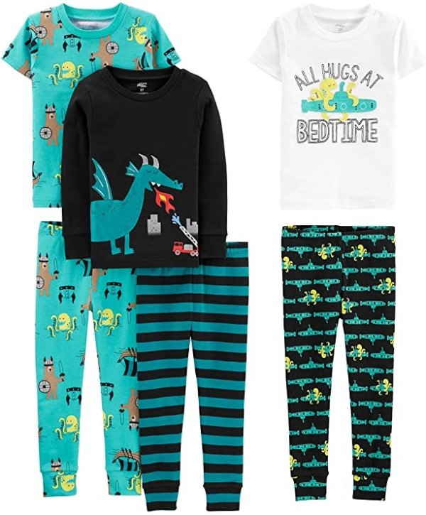 Baby, Little Kid, and Toddler Boys' 6-Piece Snug Fit Cotton Pajama Set