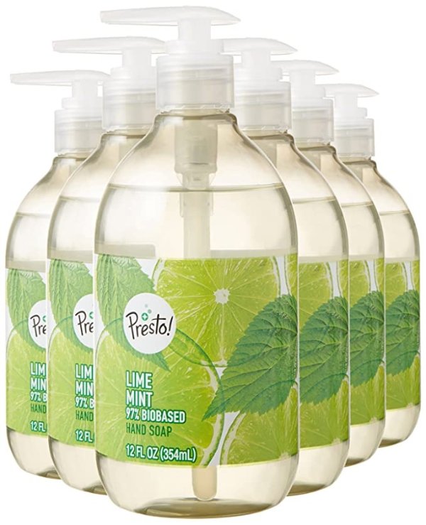 Amazon Brand - Presto! Biobased Hand Soap, Lime Mint Scent (6 pack)