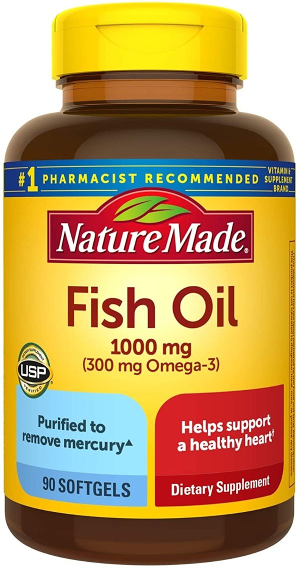 Fish Oil 1,000 mg Softgels, 90 Count for Heart Health† (Packaging May Vary)