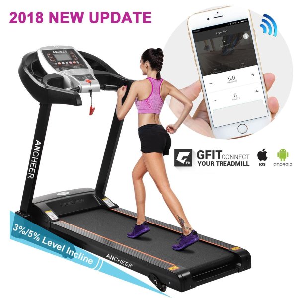 Ancheer Bluetooth Wifi+12 Running Program Electric Folding Treadmill With Manual Incline App control/Heart Rate Sensor