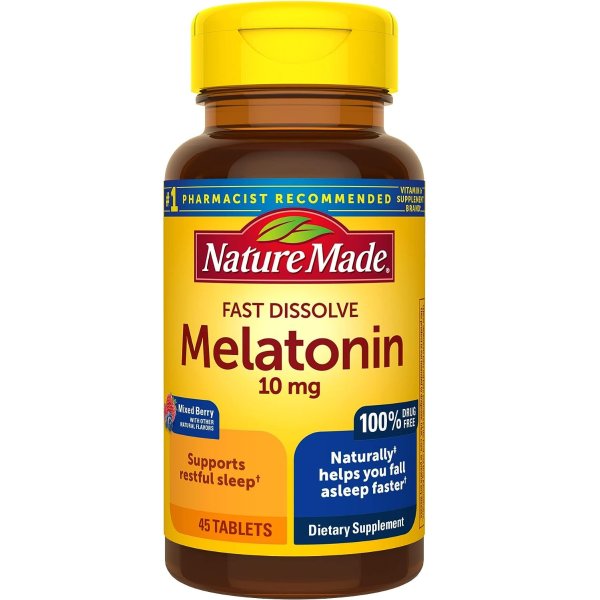 Fast Dissolve Melatonin 10mg, Maximum Strength 100% Drug Free Sleep Aid for Adults, 45 Tablets, 45 Day Supply