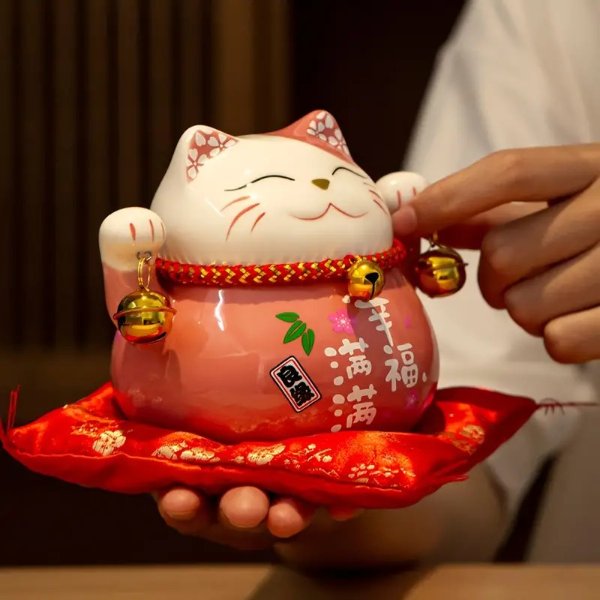 1pc, Chinese Style Lucky Cat Ornament, Tabletop Desktop Ceramic Ornaments, Cute Craft Gifts For Home Decor, Room Decor, Garden Decor, Holiday Gifts