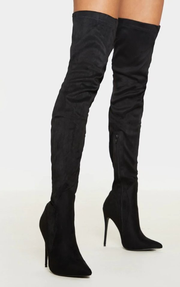 Emmi Black Faux Suede Extreme Thigh High Heeled Boots