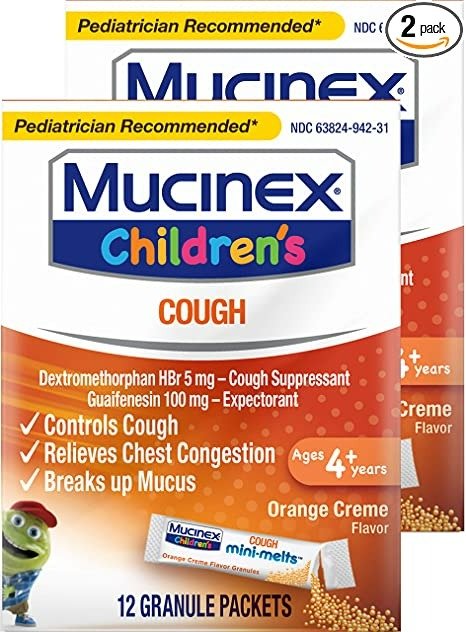 Children's Chest Congestion Expectorant and Cough Suppressant Mini-Melts, Orange Cream, 12 Count (Packaging May Vary) (Pack of 2)