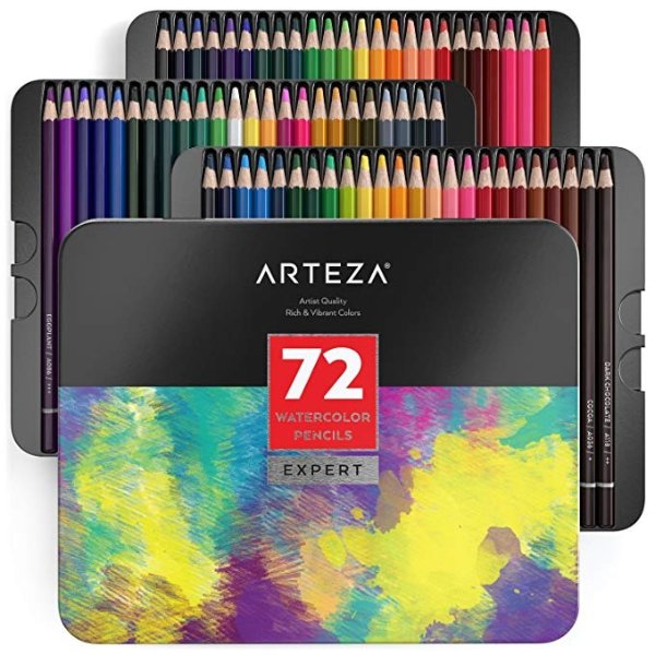 Professional Watercolor Pencils, Set of 72, Multi Colored Art Drawing Pencils in Bright Assorted Shades, Ideal for Coloring, Blending and Layering, Watercolor Techniques