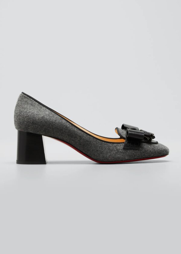 Carmela Wool Bow Red Sole Loafer Pumps