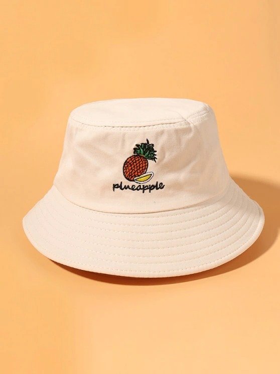 Pineapple Embroidery Bucket Hat WARM WHITE