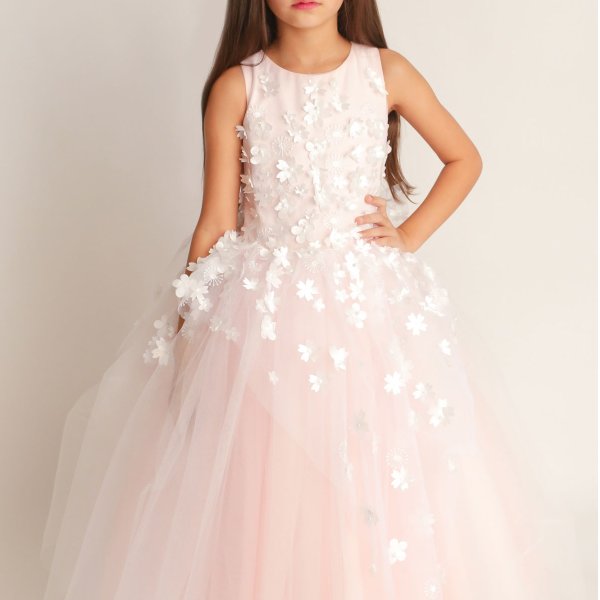 Girl's Lauren 3D Flower Embellished Tulle Dress, Size 4-12