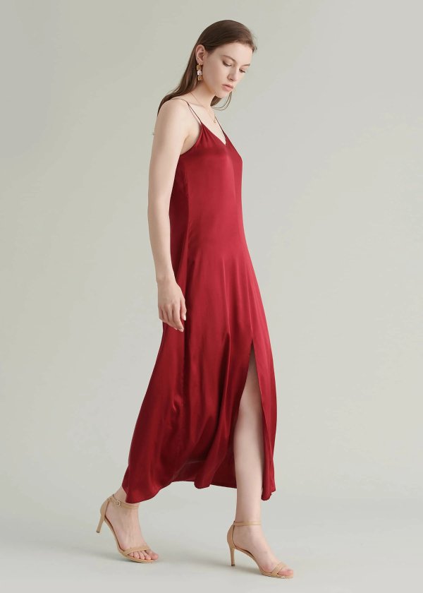 Ankle Length Cami Silk Dress Claret