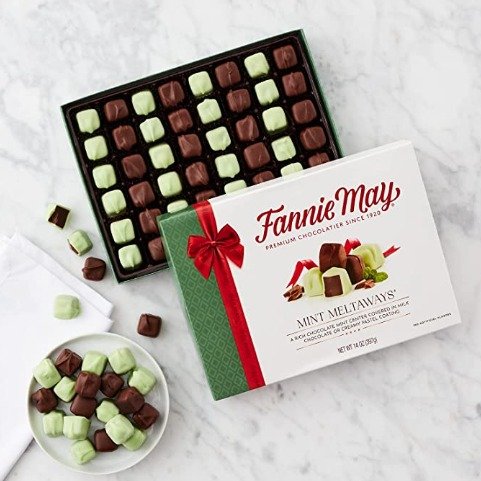 Fannie May, Milk Chocolate Candy, Mint Meltaways, Gifts for Mom, 14 oz Gift Box