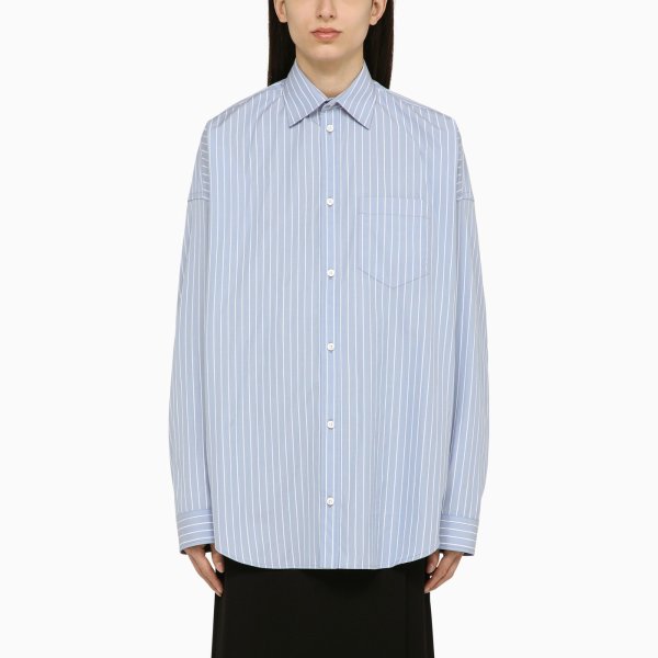 Blue striped cotton shirt with logo