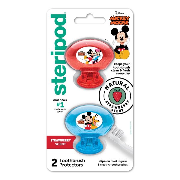 Kids Clip-On Toothbrush Protector, Mickey Mouse, Strawberry Scent, 2 Count