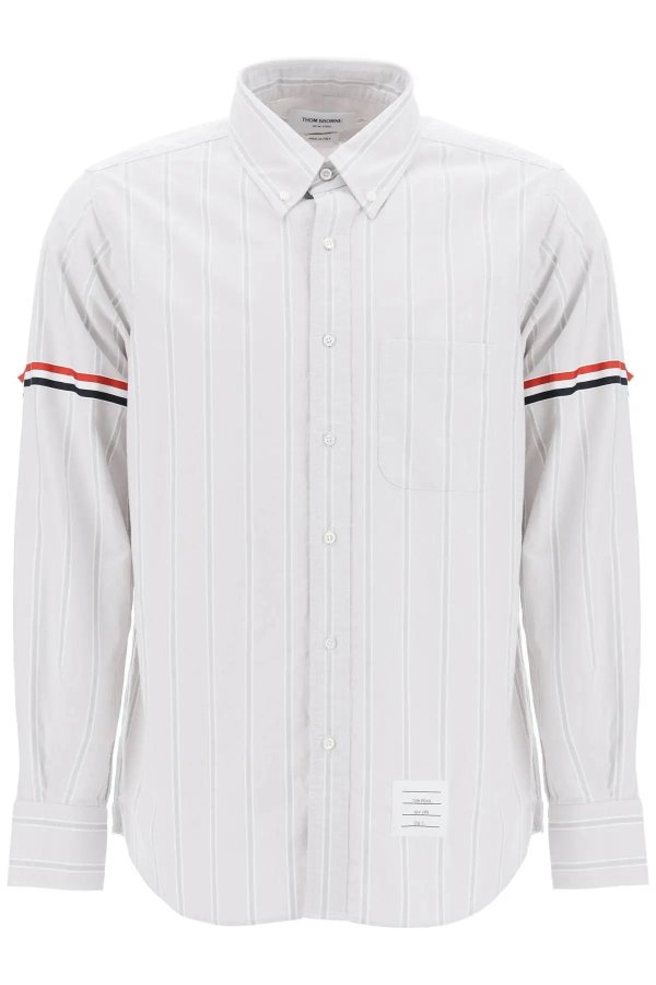 Striped Oxford button-down shirt with armbands Thom Browne