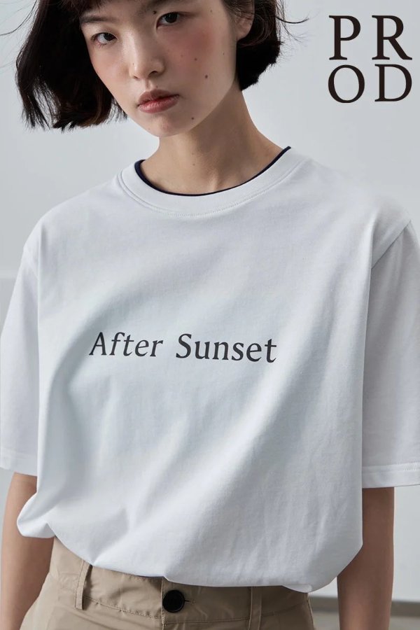 Double Colored Collar After Sunset Short Sleeve T-Shirt / White