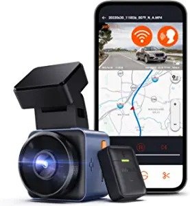 E1 2.5K WiFi GPS Mini Dash Cam 1944P Voice Control 1.54" LCD Car Dash Camera with APP, Night Vision, 24 Hours Buffered Parking Mode, Super Capacitor, Wireless Controller, Support 512GB Max