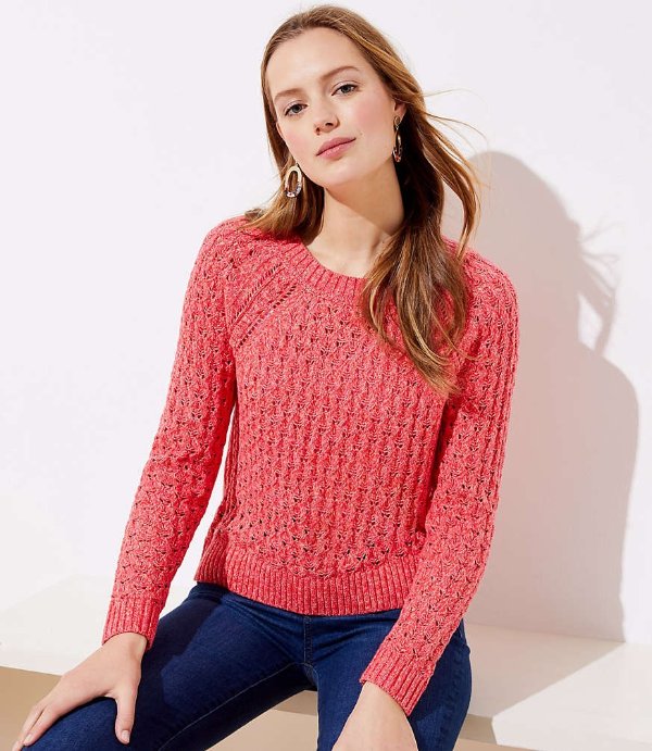 Marled Bobble Pointelle Sweater | LOFT