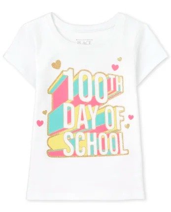 Baby And Toddler Girls Short Sleeve 100th Day Of School Graphic Tee | The Children's Place - WHITE
