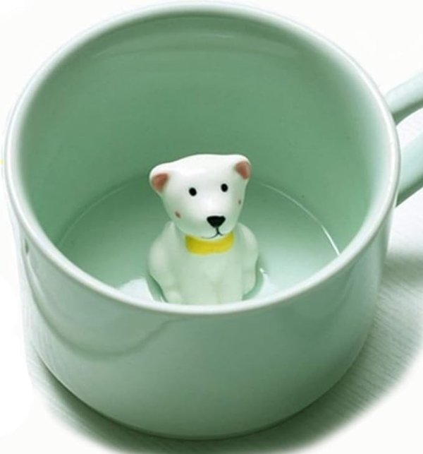 Surprise Dog Coffee Mug with Small Puppy Inside - 8 Oz,Best Funny Gift Ceramic Cups