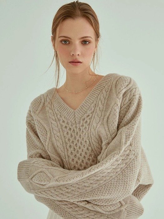 (Priority Shipping) Cable Crop Wool Knit Beige