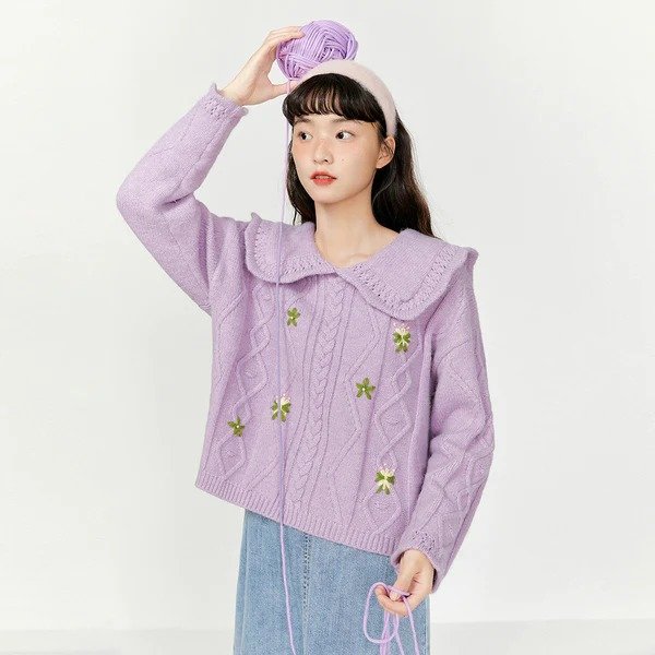 薰衣草紫针织衫