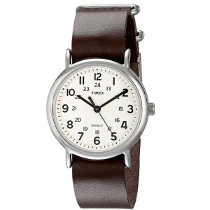 Timex Unisex T2N893 Weekender Silver-Tone Watch with Leather Band
