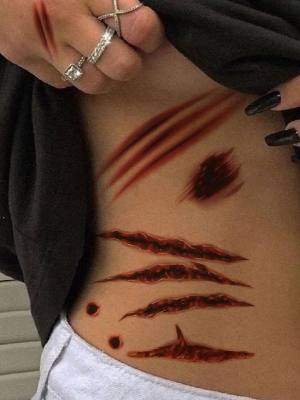 1pc Halloween Temporary Tattoo Sticker With Simulation Wound, Scar, Flower, Arm Bracelet Pattern