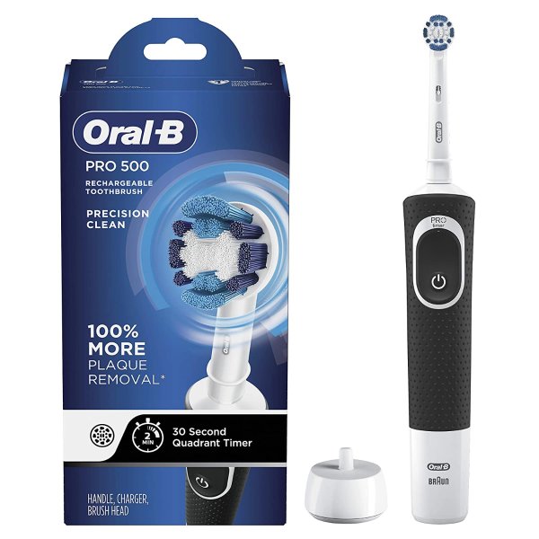 Oral-B Pro 500 Electric Toothbrush with Automatic Timer and Precision Clean Brush Head, Original, Black