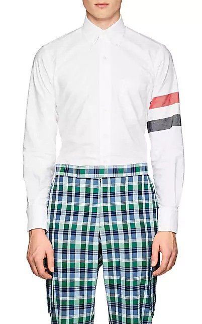 Striped-Sleeve Cotton Oxford Button-Down Shirt