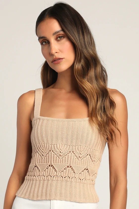 Point for Me Cream Pointelle Knit Tank Top