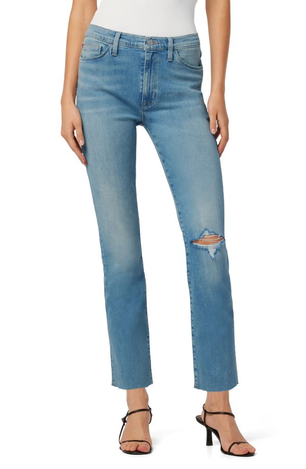 Blair Distressed High Rise Crop Straight Jeans